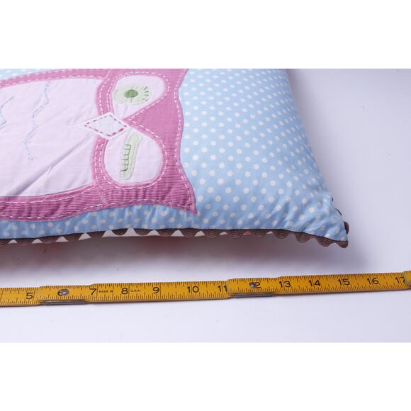 Pottery Barn Kids Decorative Pillow, Blue Dotted, Pink Owl, Flowers, - Picture 3 of 4